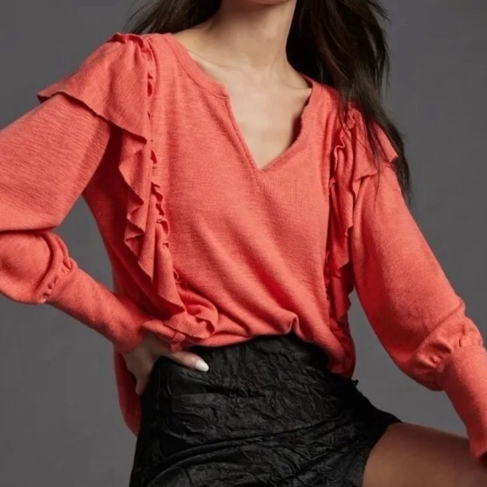 Anthropologie Pilcro Cozy Popover Top Coral/orange - XXS OVERSIZED